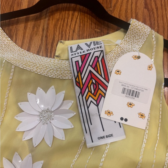 La Vie Style House Yellow Maxi Dress with Floral Accents - Picture 4 of 7